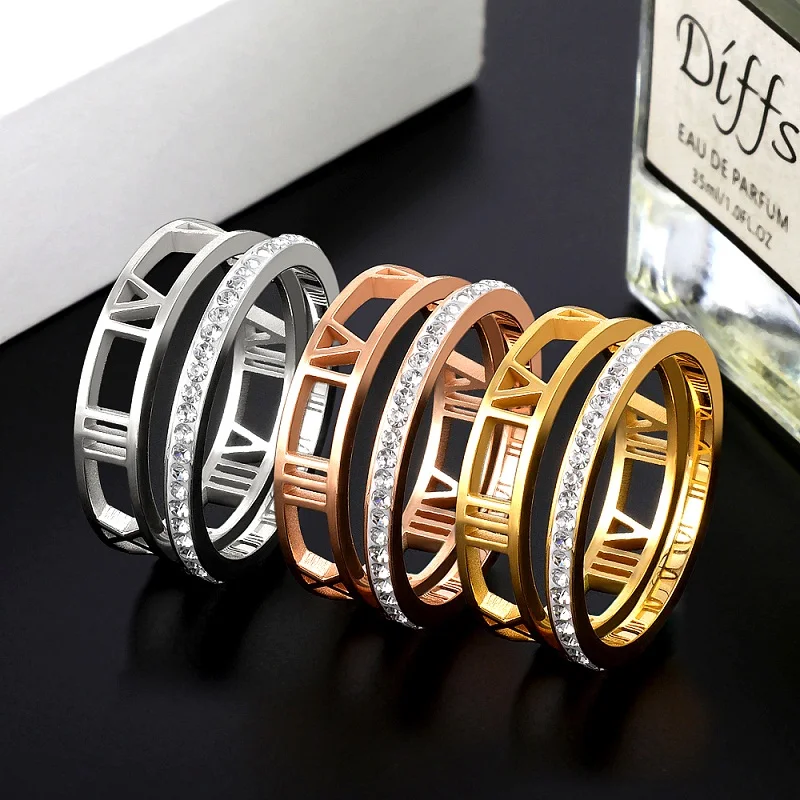 Женское и мужское ажурное кольцо с римскими цифрами из нержавеющей стали