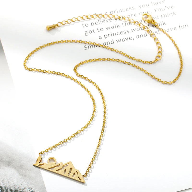 

Dainty Sunrise And Sunset Snow Mountain Pendant Necklace Women Gold Stainless Steel Jewelry Travel Climber Gifts Collares Bijoux