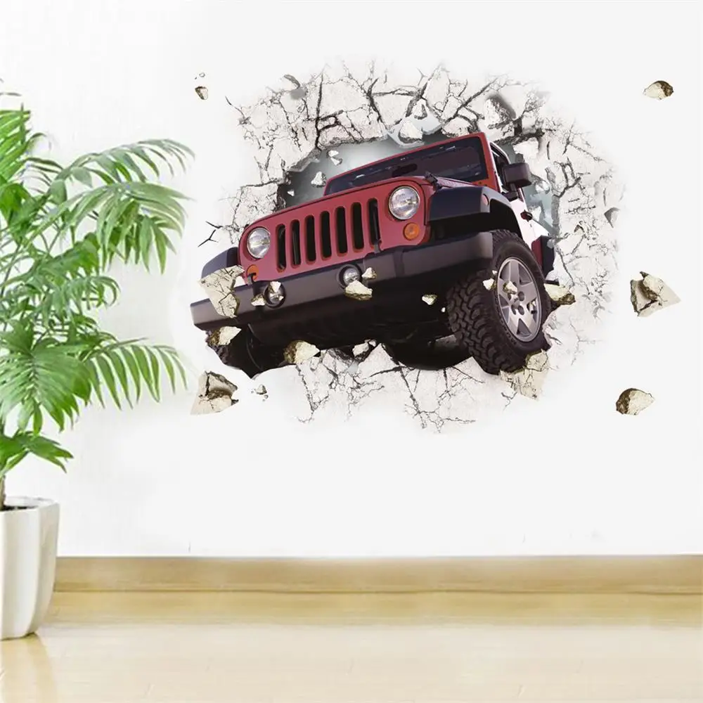 

Creative 3D Hummers Super Off-road Vehicle Wall Stickers Broken Wall Poster Wall Art Car Decal Kids Room Decor Boys Favors