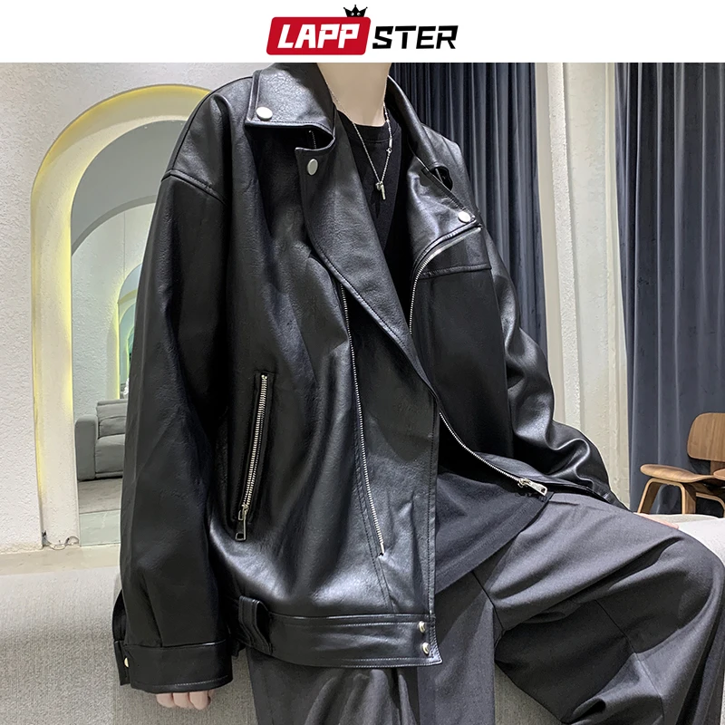 LAPPSTER Мужская мотоциклетная кожаная куртка черная Японская уличная одежда