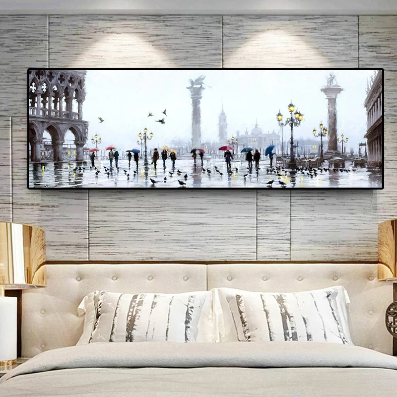 Панорамная Картина на холсте с изображением улицы в европейском городе