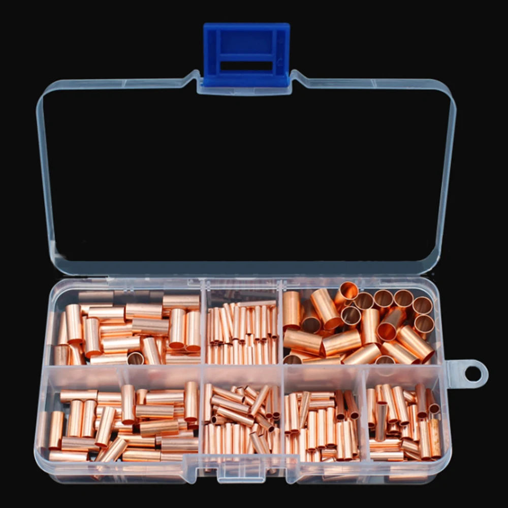 250PCS / 7 Size Cold Pressed Copper Connecting Pipe Wire Joint Direct Connection Pressure Pipe