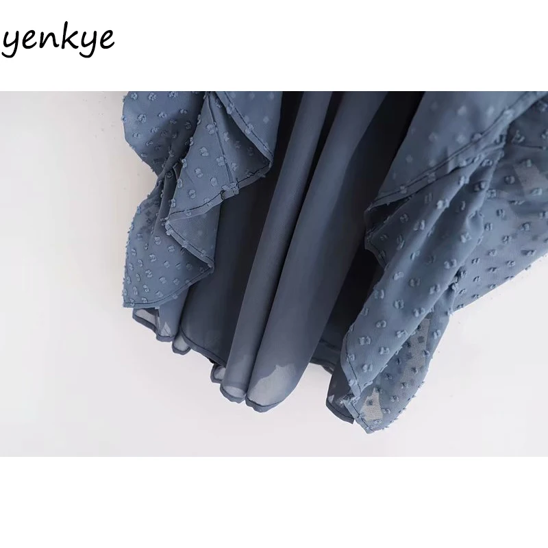 Винтажный синий шифоновый комбинезон в горошек Женский повседневный летний с