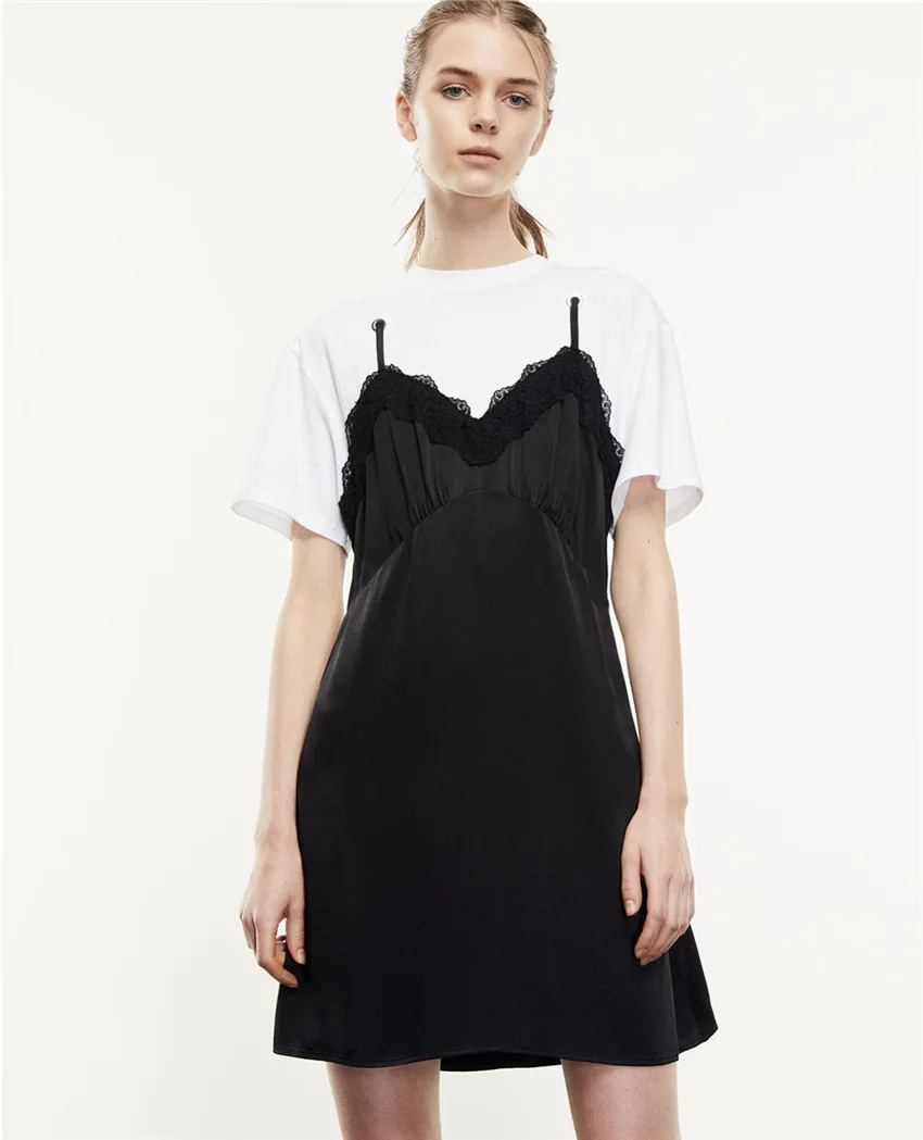 

Женское платье, сезон 2021, Ранняя осень, пуловер, кружевное платье-футболка