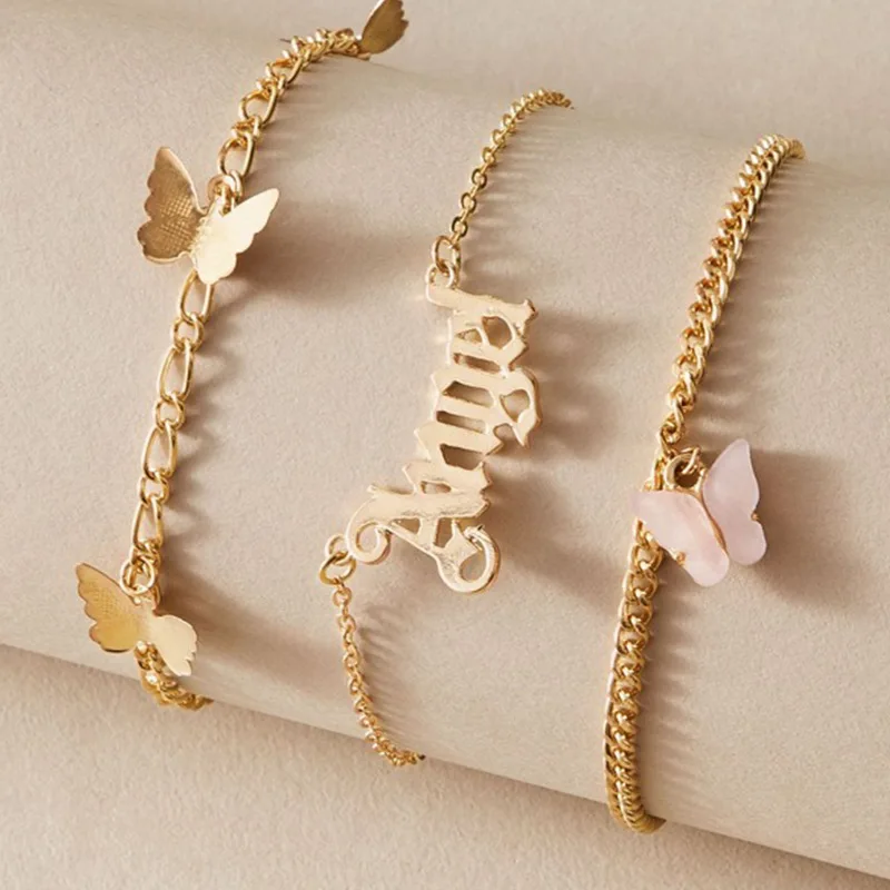 

Ant Angel Bargin Price Anklet Multi-layer Letter Angel Accessories Temperament Pink Butterfly Anklet for Women