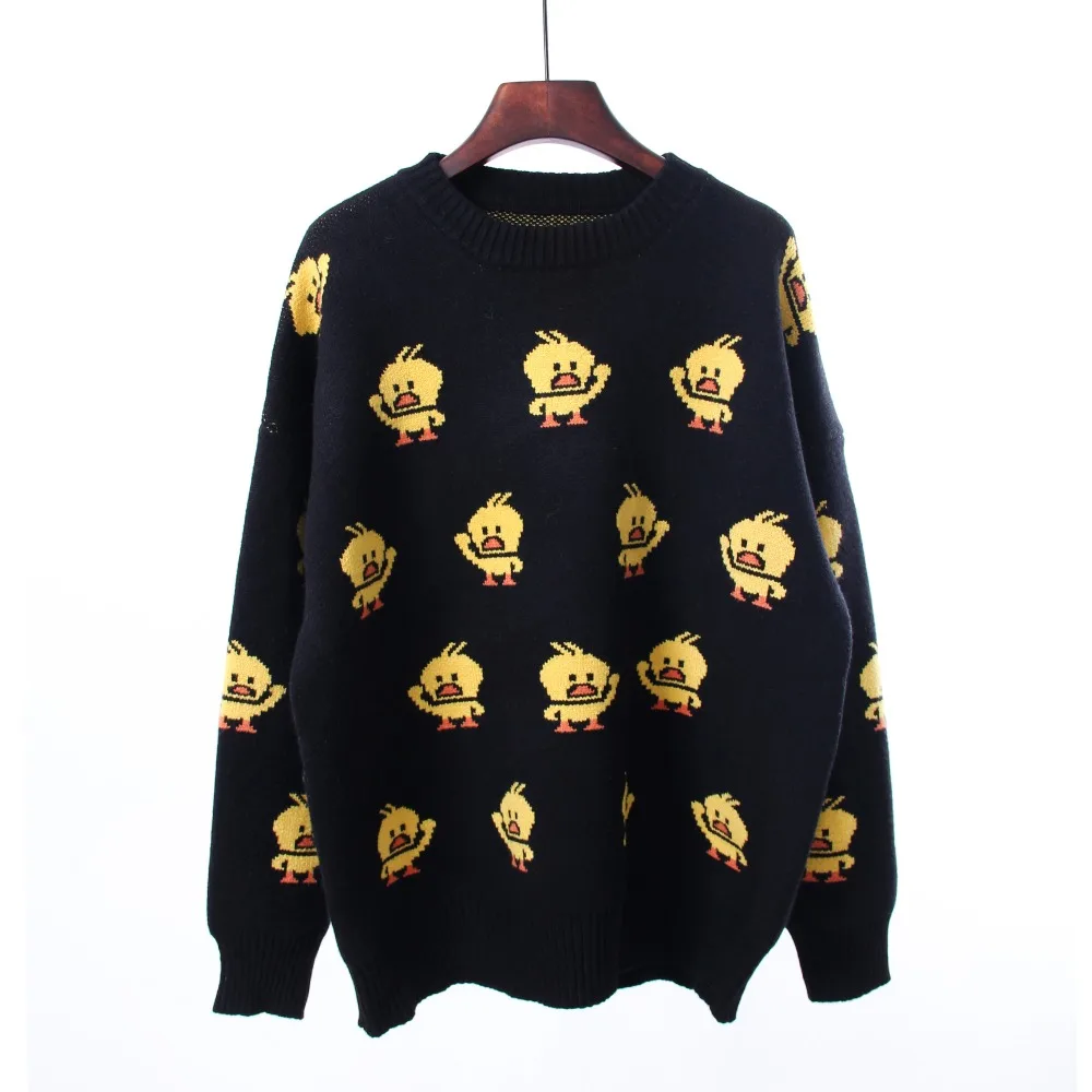 green apricot gray white black little yellow duck sweater o neck knitted pullovers long sleeve winter autumn M0075 | Женская одежда