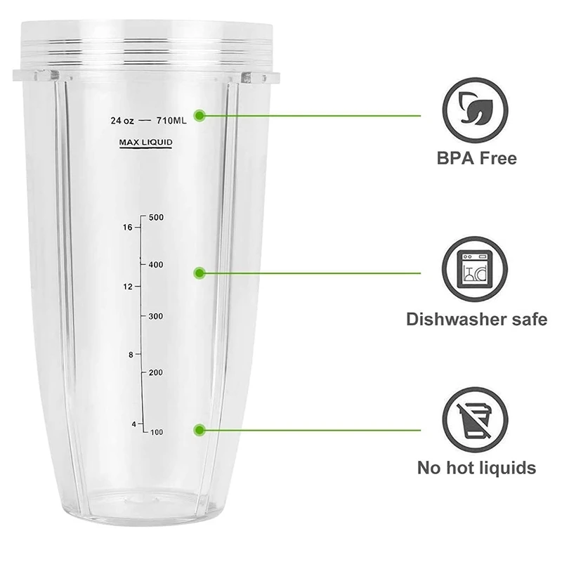 

2 Pack Replacement 24Oz Cup with Spout Lid for Nutri Ninja Auto IQ Series Blenders with BL450/BL454/BL456/BL480/BL481