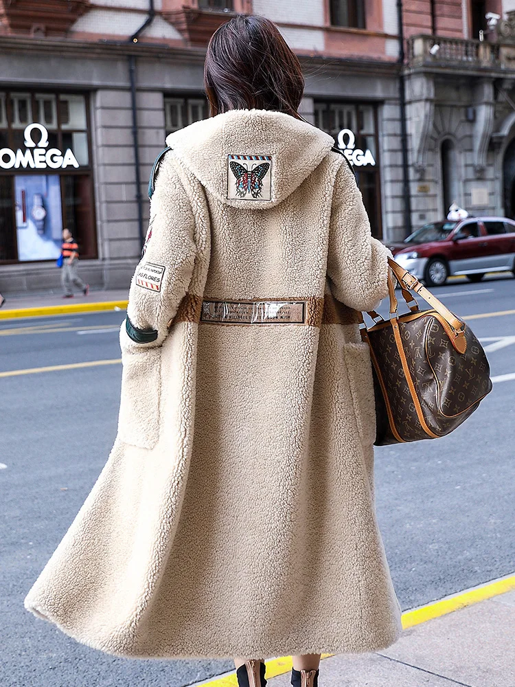 Корейские длинные куртки Manteau Femme, пальто из натурального меха, женские шерстяные пальто из овчины, зимняя женская куртка PP249