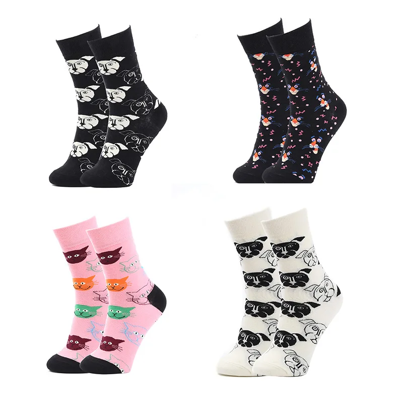 

3 Pairs of Hot Sale Casual Cat Woman Socks Pure Cotton Playful Leopard Print Pure Cotton Men's Socks Fancy Men's Socks