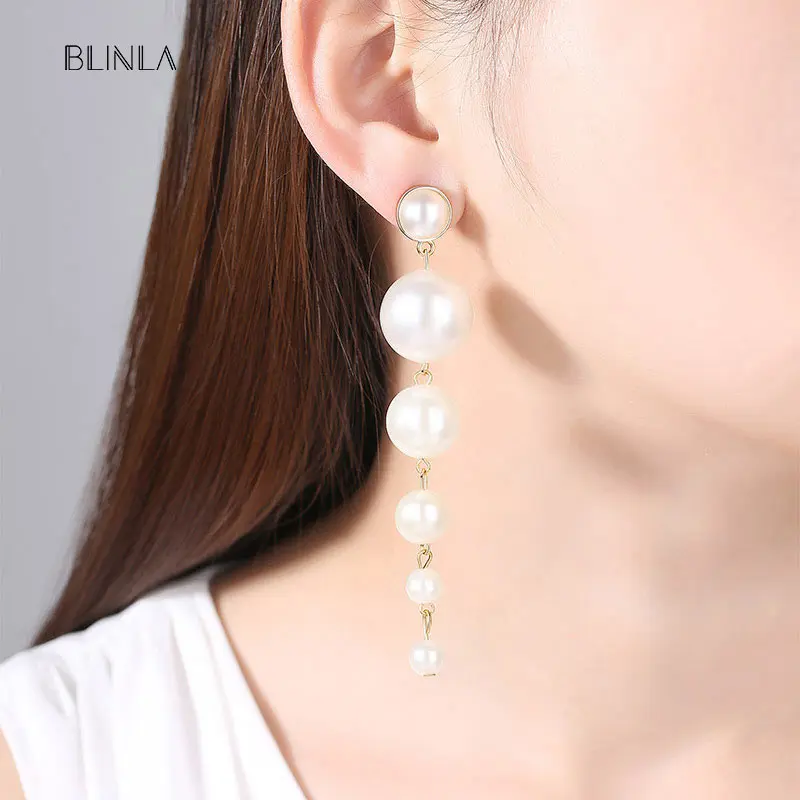 

BLINLA Long Tassel Simulated Pearl Drop Earrings 2020 Women Gift Elegant Simple Romantic Wedding Dangle Earings Korean Jewelry
