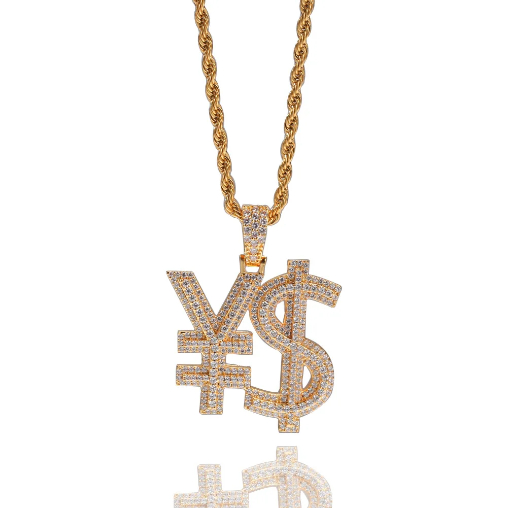 

Простое мужское ожерелье в стиле хип-хоп с кулоном в виде символа доллара золотого цвета с инкрустированным медным цирконием Мужская подве...
