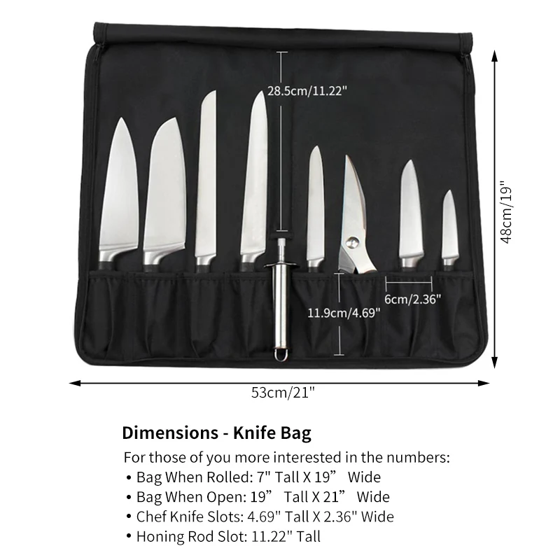 

Kitchen Cutter Roll Bag Carry Case Bag Kitchen Cooking Portable Knife Holder Durable Storage Pockets Black Carry Case Knife Bag