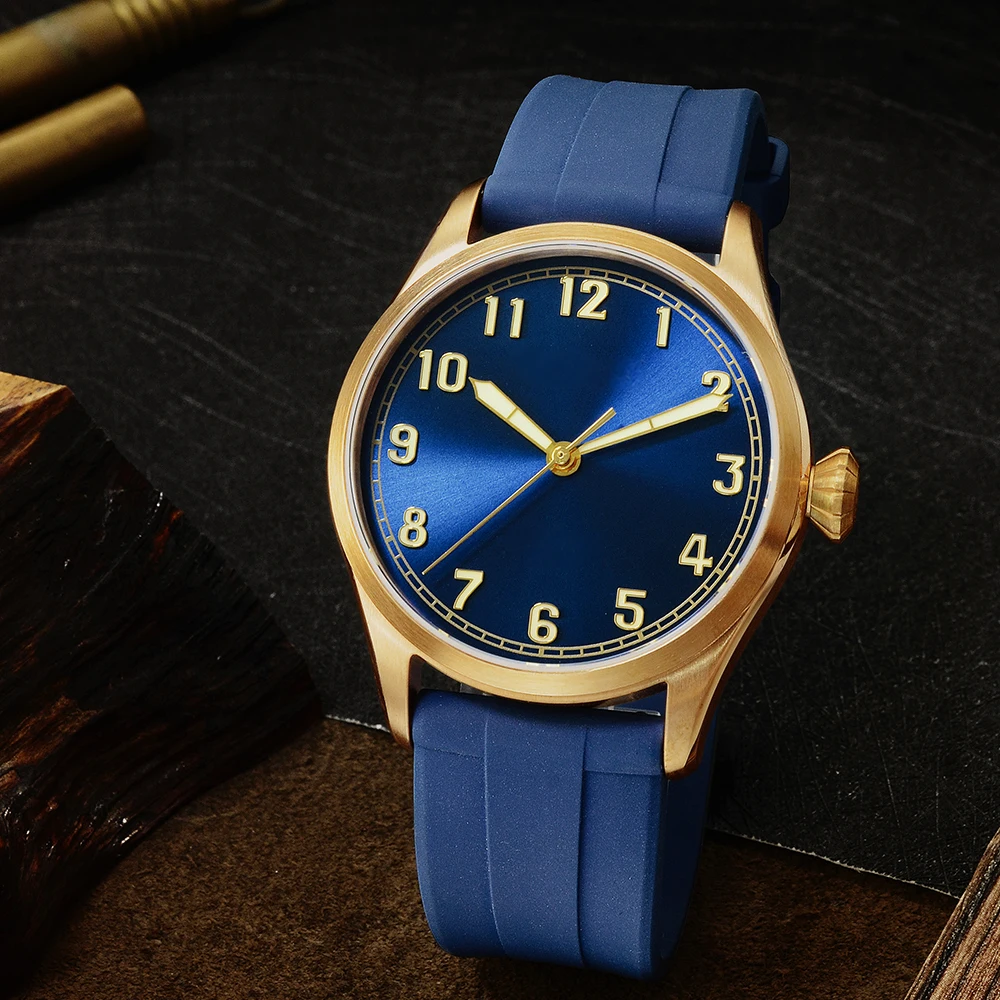 Blue PT Nologo Мужские автоматические механические часы San Martin Diver в ретро стиле из оловянной бронзы, люминесцентный резиновый сапфировый прозрачный чехол с подсветкой - Цвет: Blue PT Nologo