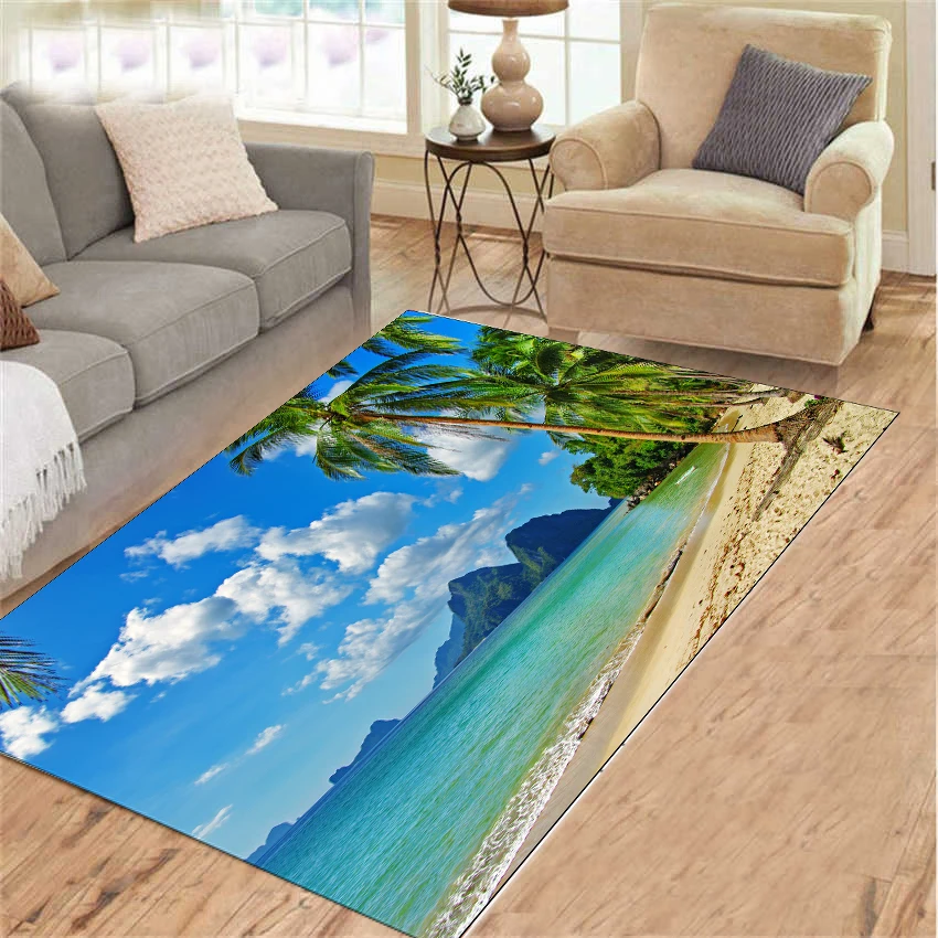 

new Soft Flannel Beach view Kitchen Mat Non Slip Area Rug Modern Living Room Balcony Bathroom Nordic Carpet Doormat Bath Mat