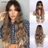louis ferre ombre brown honey blonde synthetic wigs with bnags for black women long natural wave cosplay wig heat resistant