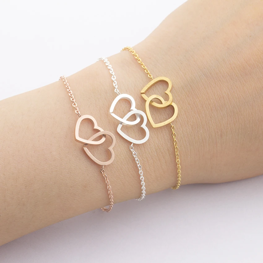 Талисман Двойное сердце браслет для женщин розовое золото Pulsera Ювелирные Изделия