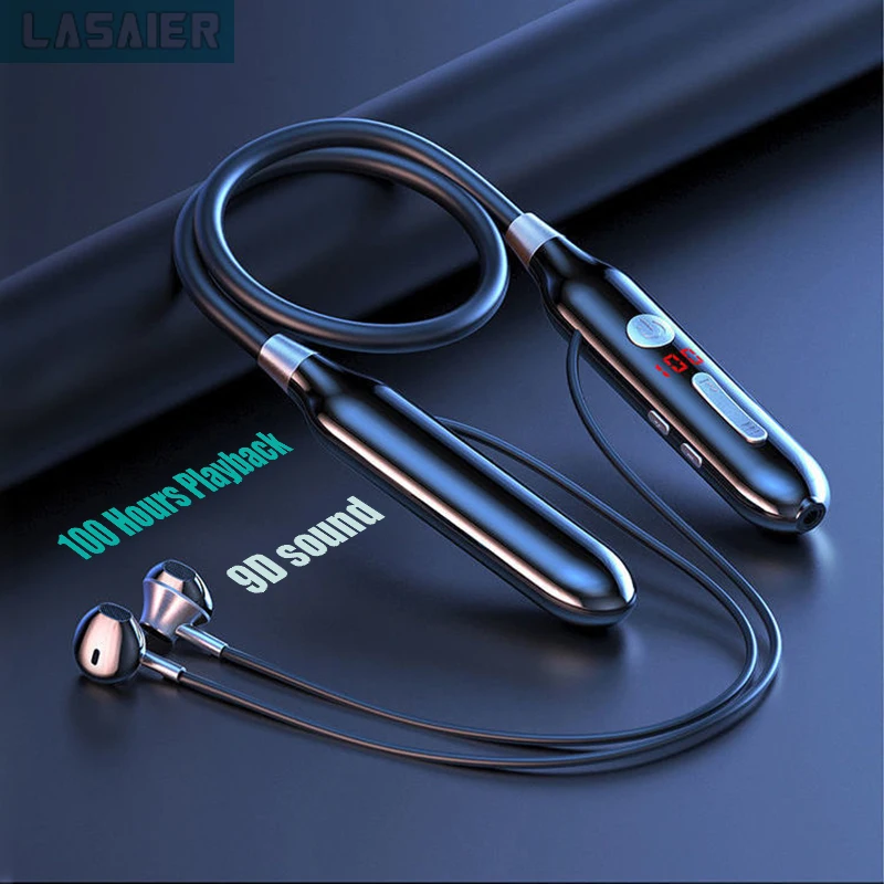 

100 hours Bluetooth Bass In Ear Wireless Headset Magnetic Neckband Sports Running Earphone Earplug Waterproof Noise Canceling