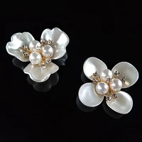 5pcs rhinestone pearl flower alloy flatback cabochon for jewelry making diy brooch hairwear crafts button decoration accessories