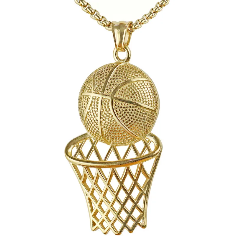 

Titanium Steel Basketball Hip Hop Creative Personality Golden Silver Pendant 60cm Cuban Tennis Necklace Accessories