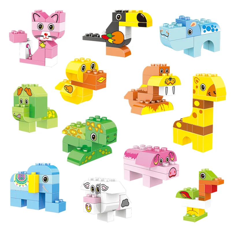 

Building Blocks Animals Figures Giraffe Cat Dog Big Size Diy Compatible Duploed Creator Bricks Friends Kids Toys for Children