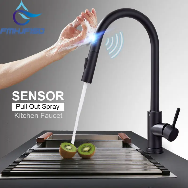 

NEW FMHJFISD Sensor Kitchen Faucets Black Smart Touch Inductive Sensitive Faucet Mixer Tap Single Handle Dual Outlet Water Modes