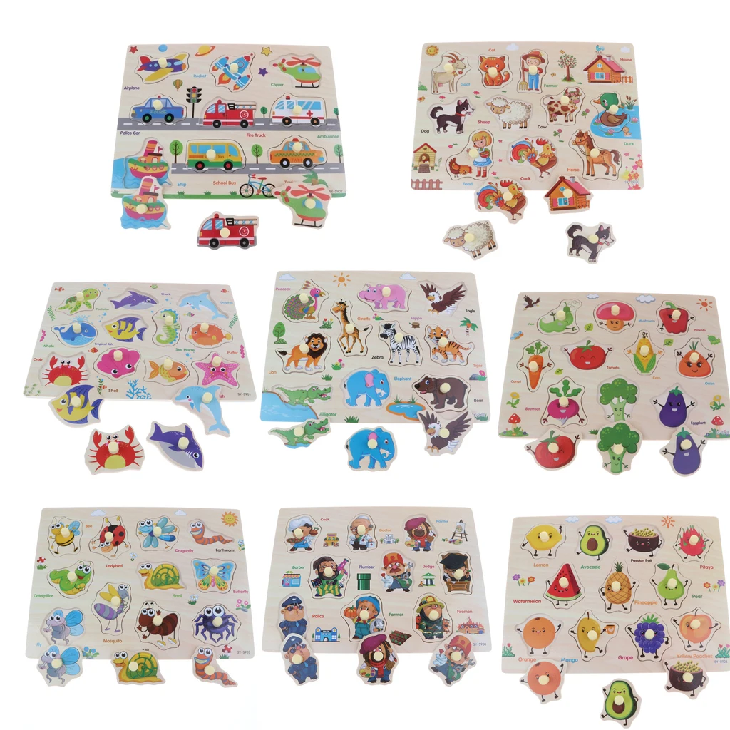 Wooden Peg Puzzles Educational and Learning Puzzle for Children - Farm Animals