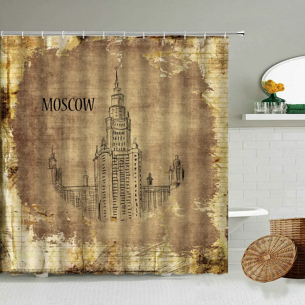 

Retro European And American Buildings Shower Curtain Iron Tower Pyramid Landscape Bathroom Waterproof Curtains Home Decoration