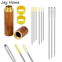 24pcs self threading sewing needles with big eye stitching needles with wooden needle case for sewing embroidery accessories