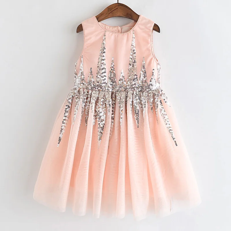 pink1 Платья для девочек; Новинка г.; Осенняя детская одежда; милое Сетчатое платье с оборками без рукавов с пятиконечной звездой и блестками для девочек - Цвет: pink1