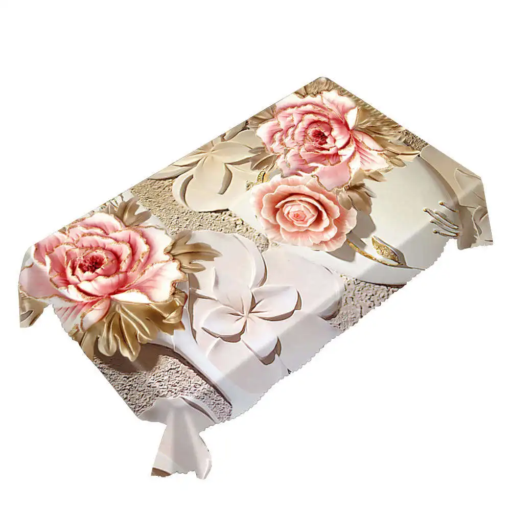 

3D peony Tablecloth Europe Carved Flowers Pattern Waterproof cloth Thicken Rectangular Wedding table cloth Home Textiles