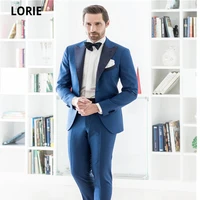 lorie high quality slim fit groom tuxedos blue groomsmen peak satin lapel men wedding suits best mens suit jacketpantsbow