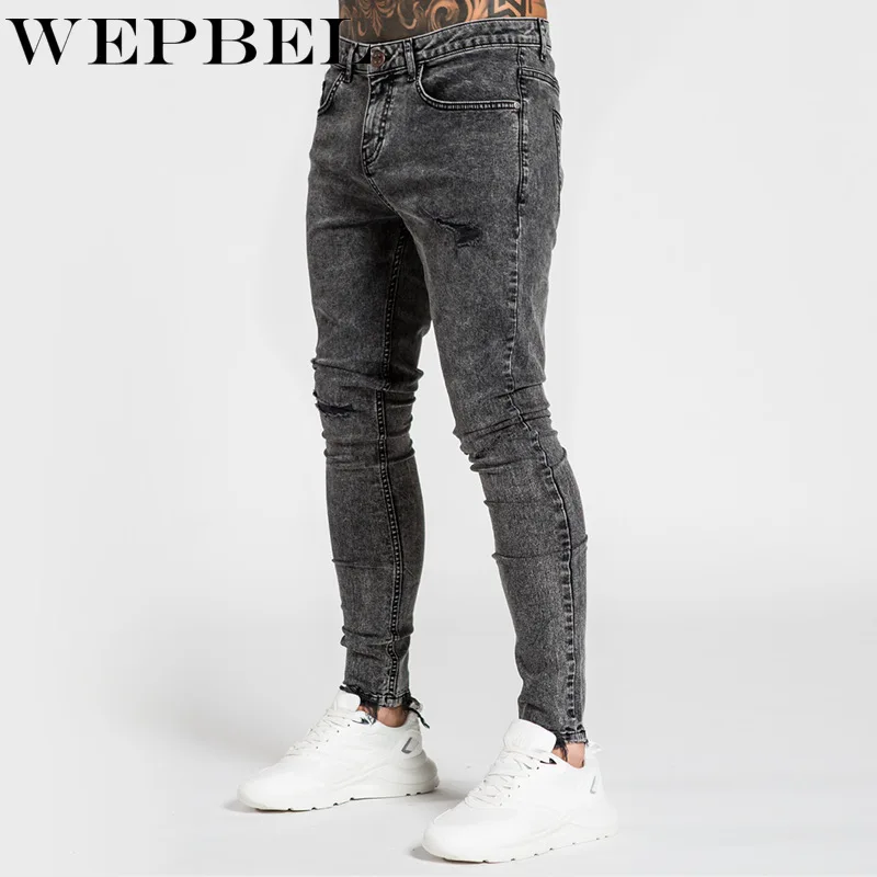 

WEPBEL Men Skinny Distressed Slim Elastic Jeans Bicycle Hip Hop Denim Pants