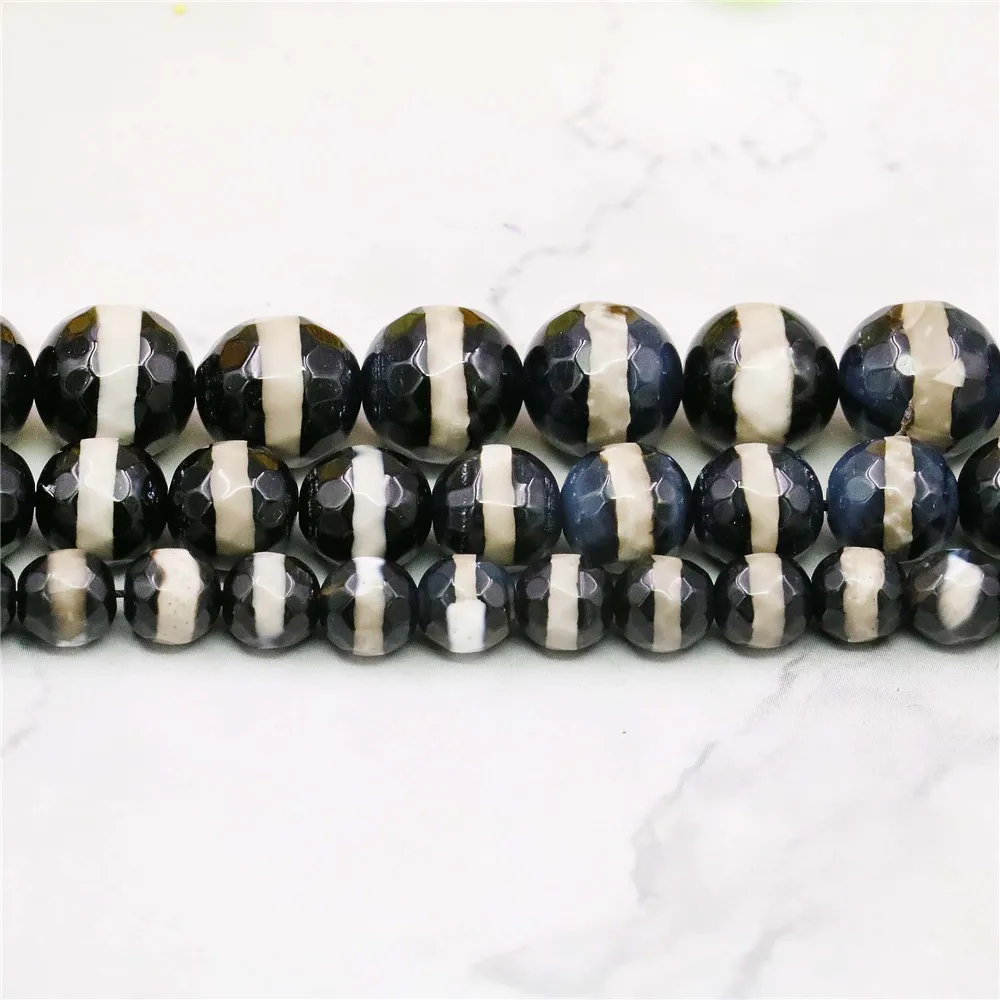Бусины Из Натурального оникса для женщин и девушек Круглые граненые черные белые
