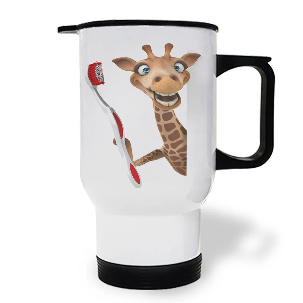 Giraffe Toothbrush Funny Cartoon Animal Travel Coffee Mug Spill Proof Best Mugs Tumblers White | Дом и сад