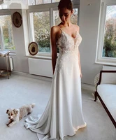 princess boho beach wedding dresses 2021 lace chiffon spaghetti straps v neck bride party gowns new vestidos mariage