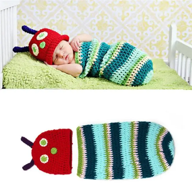 Crochet Caterpillar Baby Hat&ampCocoon Set Newborn Photography Props Infant Photo Outfits | Детская одежда и обувь