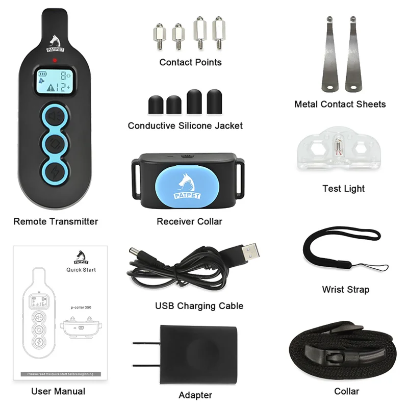 

Patpet Dog Shock Training Collar with Remote Electric Anti Bark Strap Small Medium Large Waterproof Rechargeable Remote 300M 350