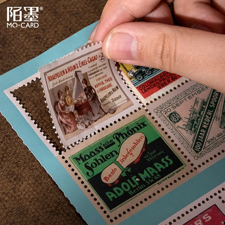 

Retro Stamp Memories Philatelic Series Retro Posters Music Note Food Advertising Stickers DIY Planner Scrapbooking Label Sticker