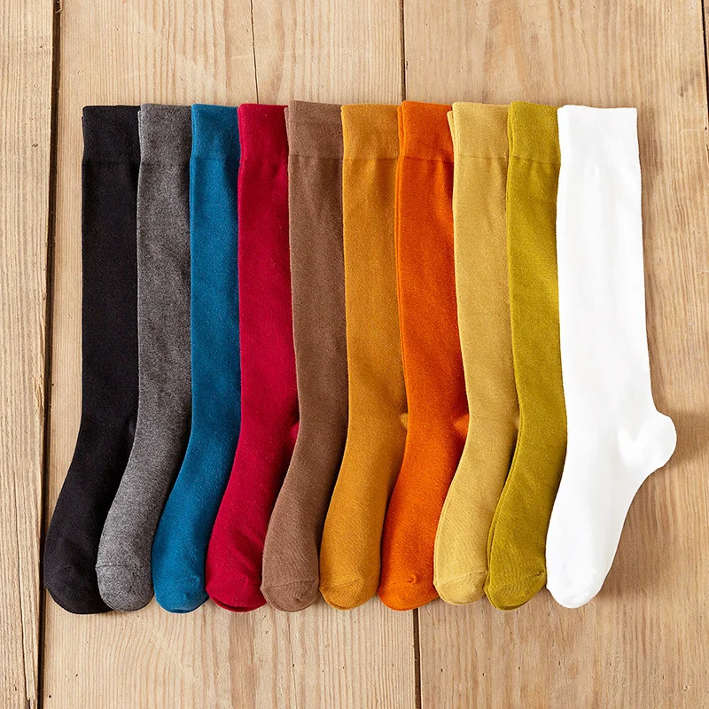 Dreamlikelin Spring Autumn Women's Long Knitting Socks Solid Color Japanese Style High School White Cotton Knee Socks For Girls