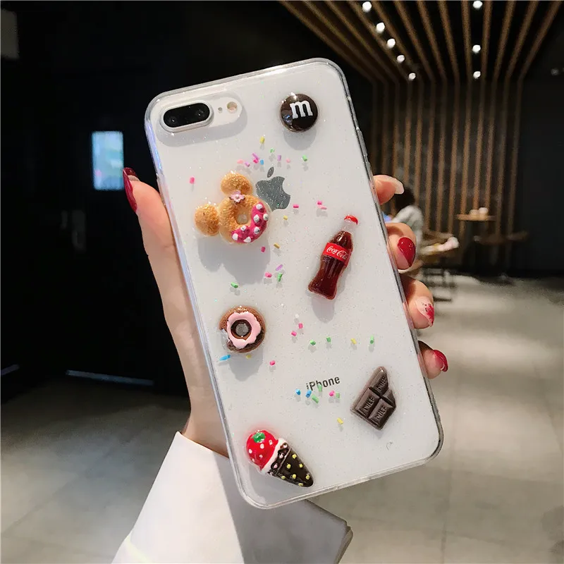 3D Kawaii Drink Ice Cream Pattern Transparent Phone Case For iPhone 11 Pro Max X Xsmax Xr Xs 6 6S 7 8 Puls Cases Soft TPU Cover |