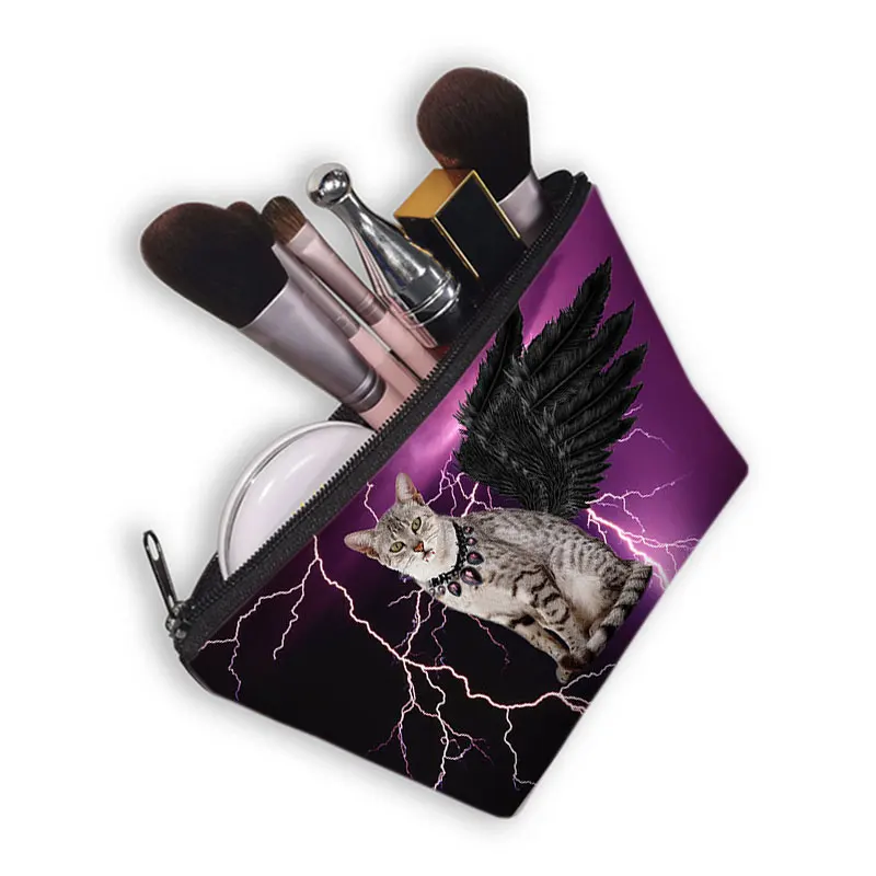 

Angel Cat With Wings Women Cosmetic Case Cute Cat Ladies Makeup Bag Girls Cosmetic Bags Organizer Travel Bag
