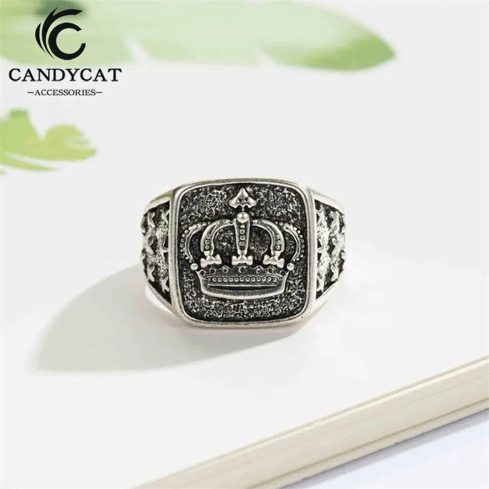 Мужское Винтажное кольцо в стиле хип хоп серебряное форме короны Подарочные