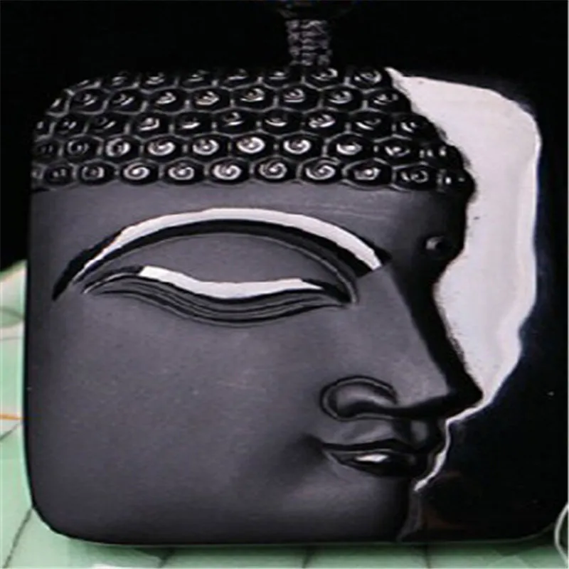 Черный 100% натуральный обсидиан резная фигурка в виде головы Будды Pendantblack веревка