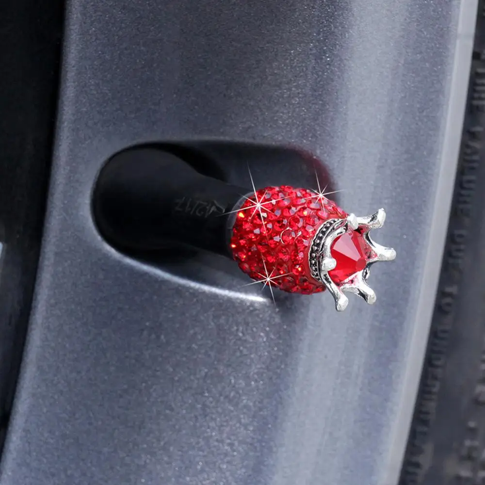 

4Pcs Car Wheel Tyre Stem Air Caps Crown Dustproof Rhinestone Tire Valve Caps Auto Diamond Shining