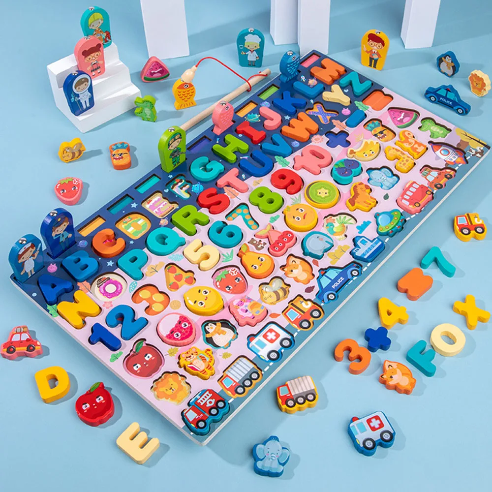 

Montessori Educational Wooden Toys For Kids Magnetic Fishing Early Education Learning Infant Shape Color Match Board Puzzle game