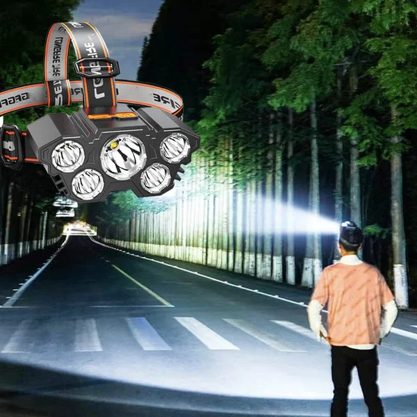 

Суперъяркий светодиодный налобный фонарь, улучшенный 5-жильный светодиодный налобный фонарь с питанием от батарейки, светильник для шлема, ...