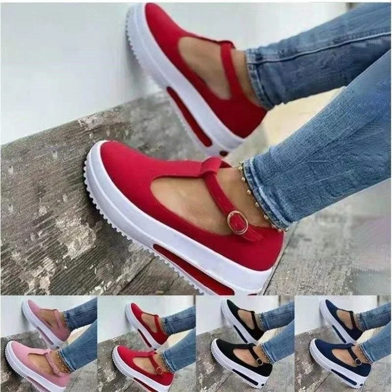 

Women's Casual Shoes Summer New Style Round Head Pin Buckle Thick-soled Wedges Sneakers Outdoor Comfortable Casual Shoes 2021