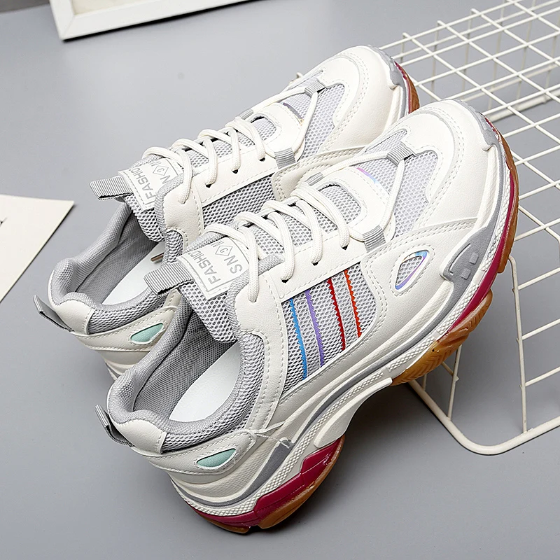 

Women Sport Chunky Shoes Platform Ladies Vulcanized Sneakers 2021 Autumn Casual Lace Up Female Shoes Thick Bottom Sneakers Whit