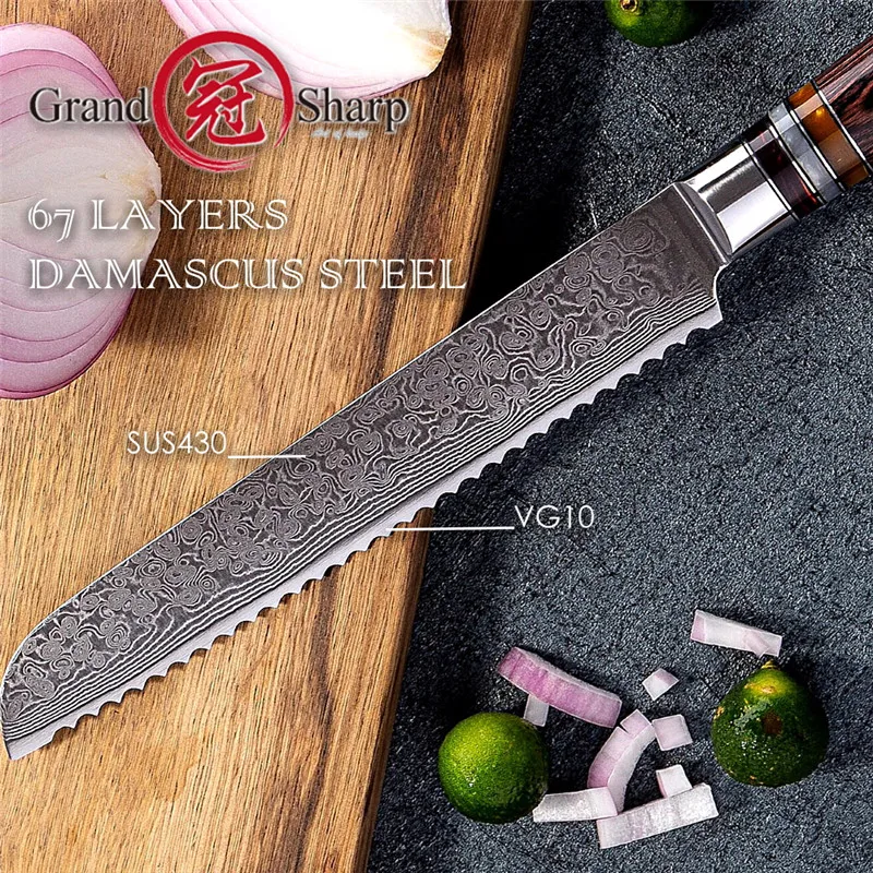 Damascus кухонные ножи vg10 японский нож для хлеба из дамасской стали инструменты