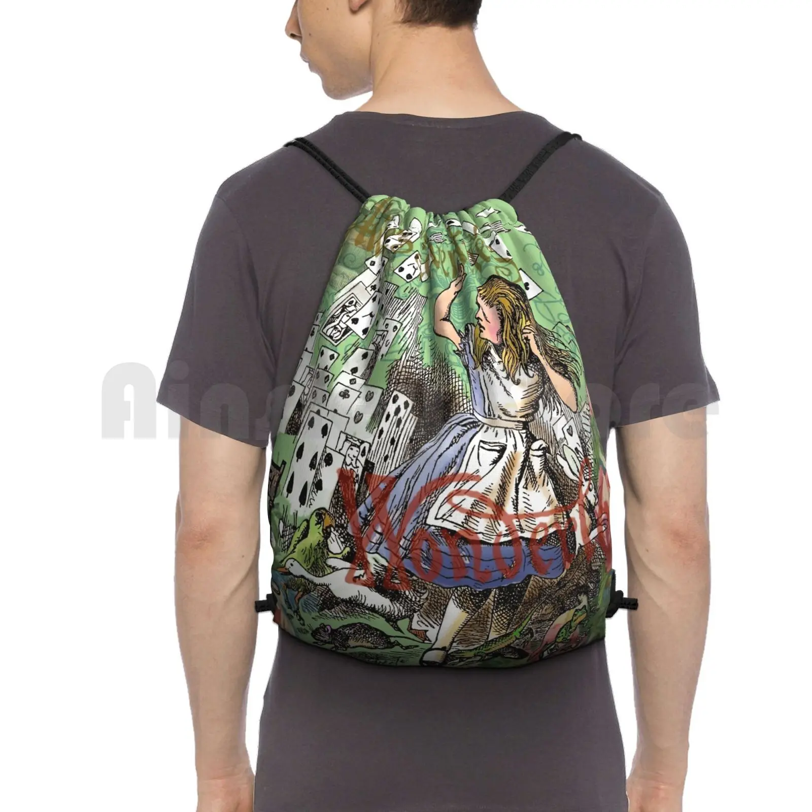 

Alice In Adventure Vintage Flying Cards Backpack Drawstring Bags Gym Bag Waterproof Doodlefly Alice Alice In Mad Tea